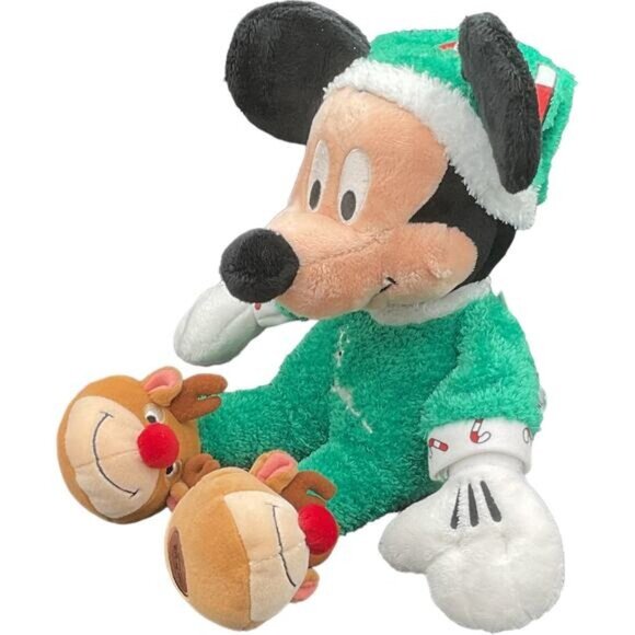 Disney Store Mickey Mouse Christmas Plush Doll Reindeer Slippers Pajamas 13" - Picture 5 of 7